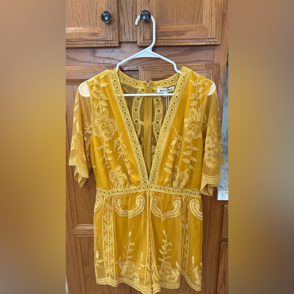 Wild Honey Mustard Embroidered Romper